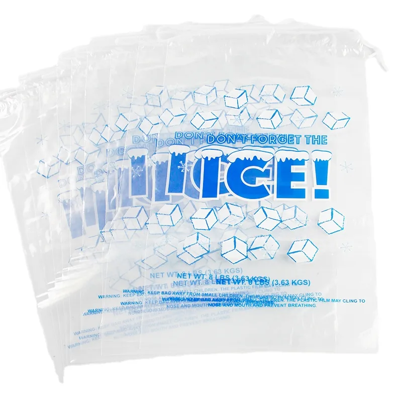 Custom Printed Logo Large Capacity Disposable LDPE 8/10/20 LB Plastic Drawstring Ice Cube Bag Reusable