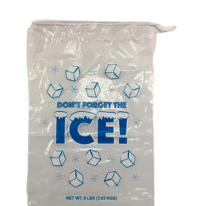 Custom Printed Logo Large Capacity Disposable LDPE 8/10/20 LB Plastic Drawstring Ice Cube Bag Reusable