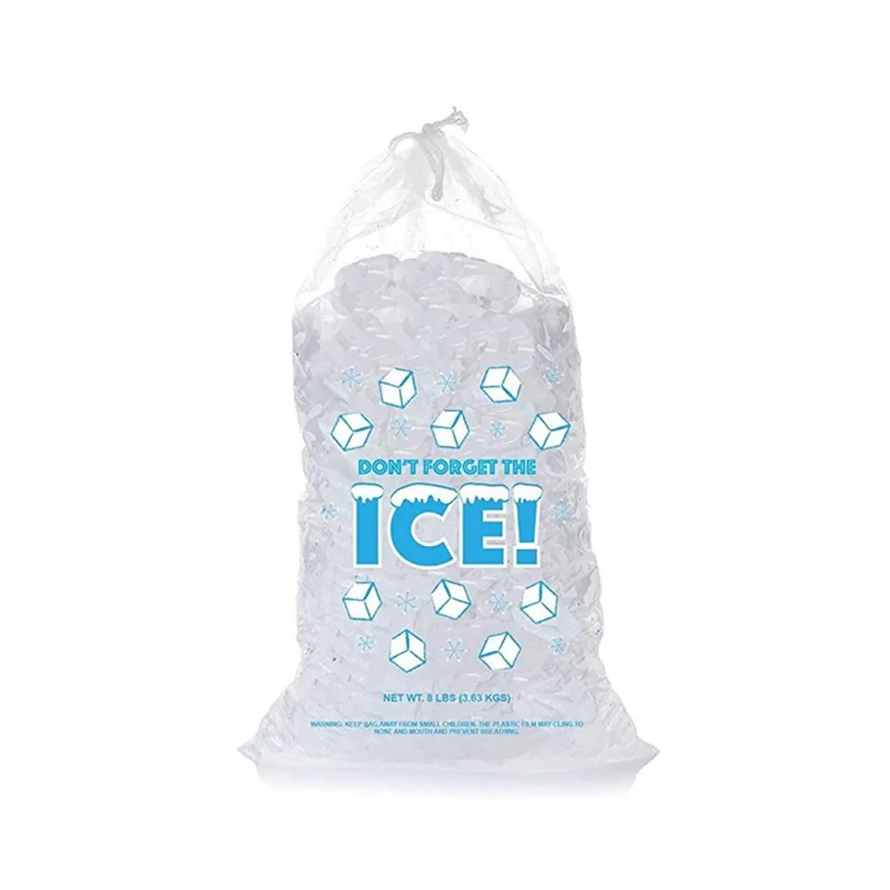 Custom Printed Logo Large Capacity Disposable LDPE 8/10/20 LB Plastic Drawstring Ice Cube Bag Reusable