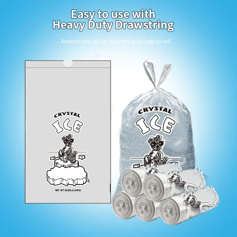 Custom Printed Logo Large Capacity Disposable LDPE 8/10/20 LB Plastic Drawstring Ice Cube Bag Reusable