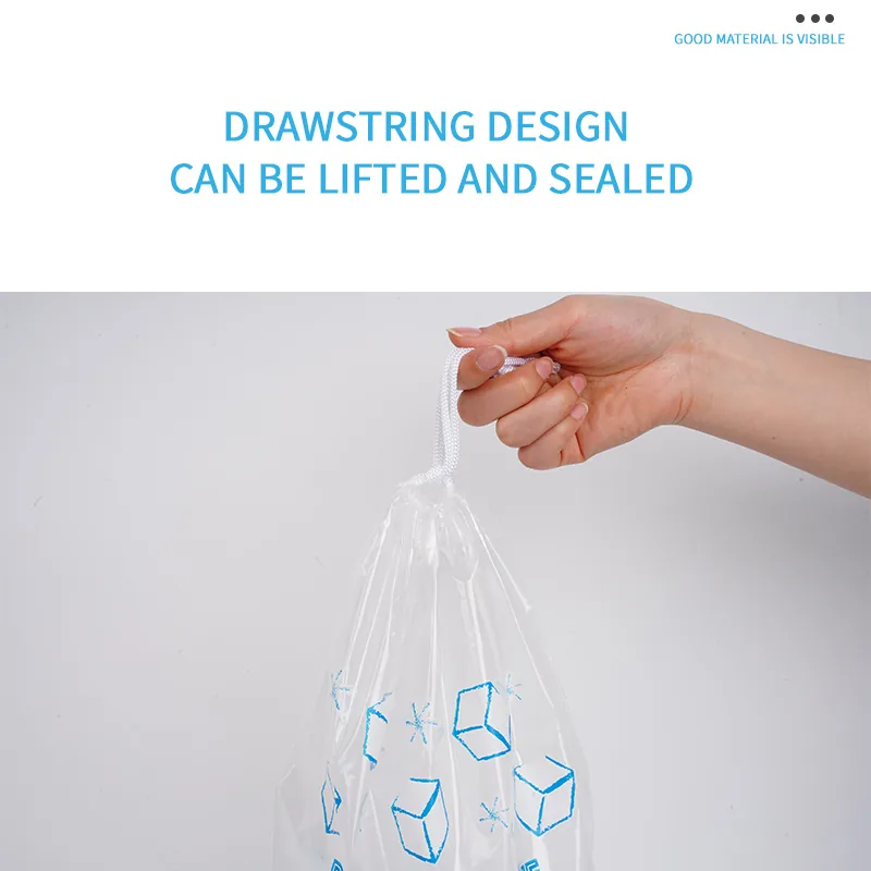 Custom Printed Logo Large Capacity Disposable LDPE 8/10/20 LB Plastic Drawstring Ice Cube Bag Reusable