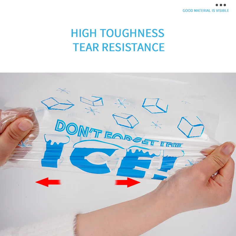 Custom Printed Logo Large Capacity Disposable LDPE 8/10/20 LB Plastic Drawstring Ice Cube Bag Reusable