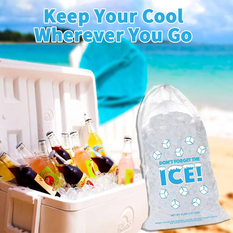 Custom Printed Logo Large Capacity Disposable LDPE 8/10/20 LB Plastic Drawstring Ice Cube Bag Reusable