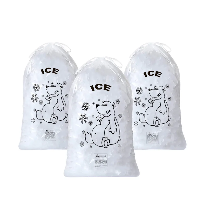 Custom Printed Logo Large Capacity Disposable LDPE 8/10/20 LB Plastic Drawstring Ice Cube Bag Reusable