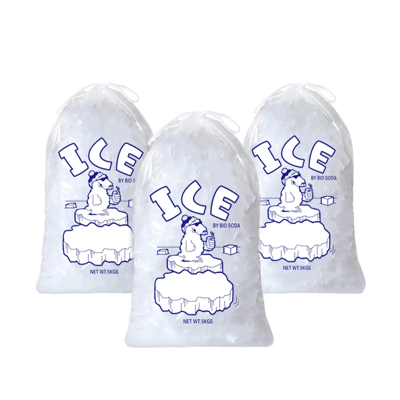 Custom Printed Logo Large Capacity Disposable LDPE 8/10/20 LB Plastic Drawstring Ice Cube Bag Reusable