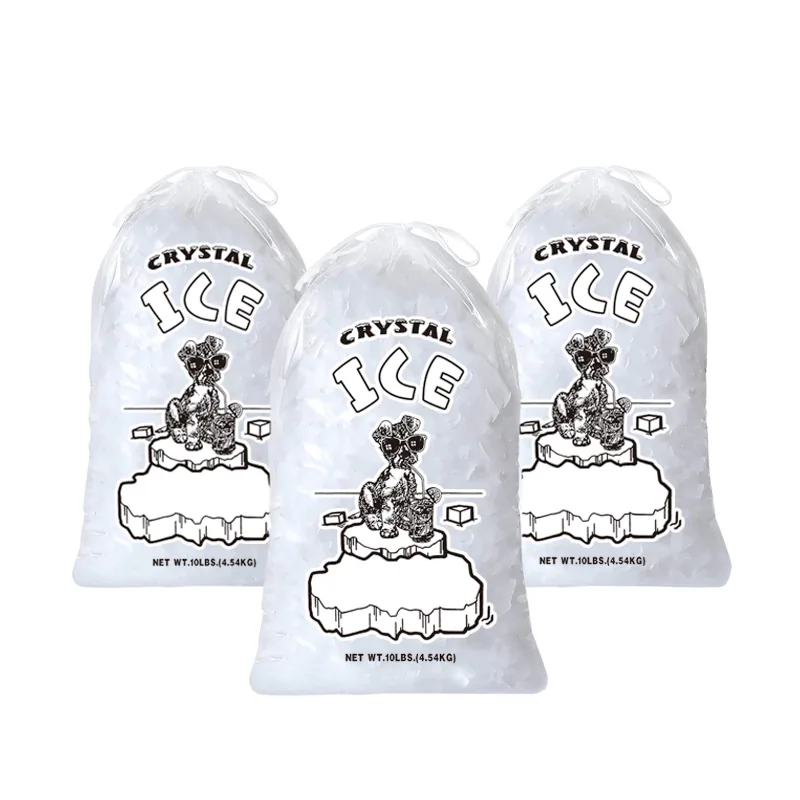 Custom Printed Logo Large Capacity Disposable LDPE 8/10/20 LB Plastic Drawstring Ice Cube Bag Reusable