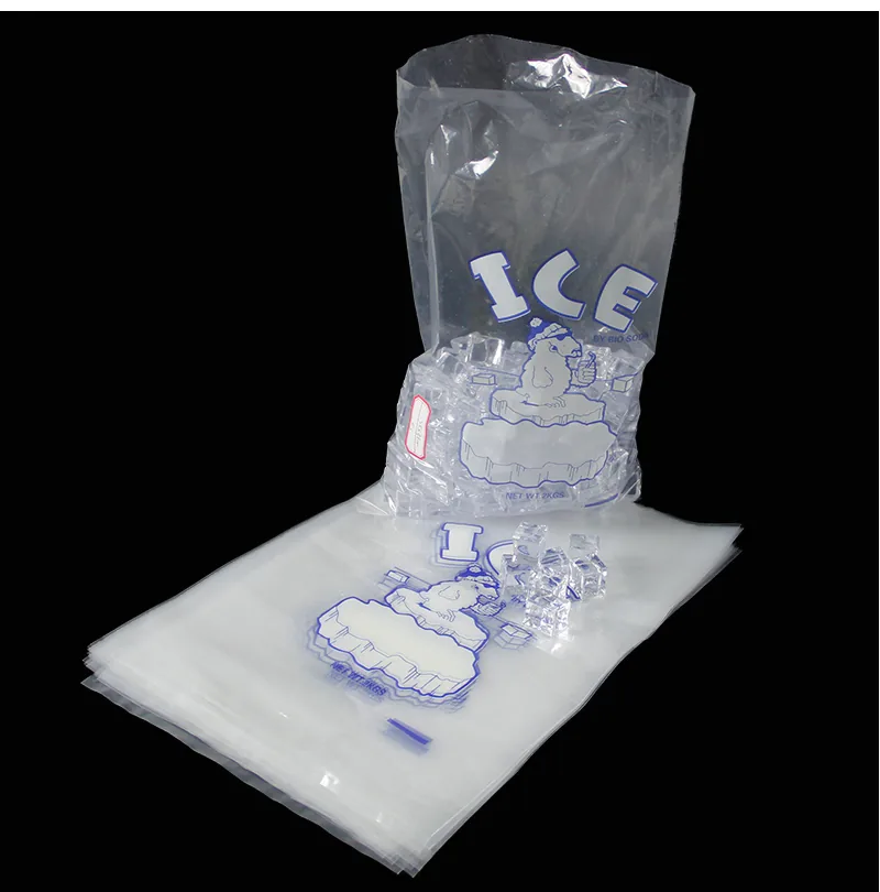 Custom Printed Logo Large Capacity Disposable LDPE 8/10/20 LB Plastic Drawstring Ice Cube Bag Reusable