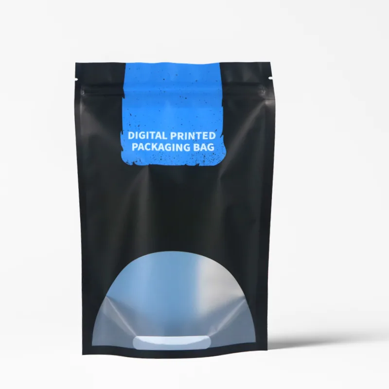 Custom Printed logo Matt Black Coffee Beans Yam Flour Cassava Flakes Aluminum Foil Flat Bottom Stand up Bag