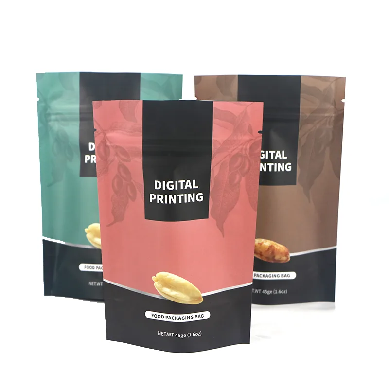 Custom Printed logo Matt Black Coffee Beans Yam Flour Cassava Flakes Aluminum Foil Flat Bottom Stand up Bag