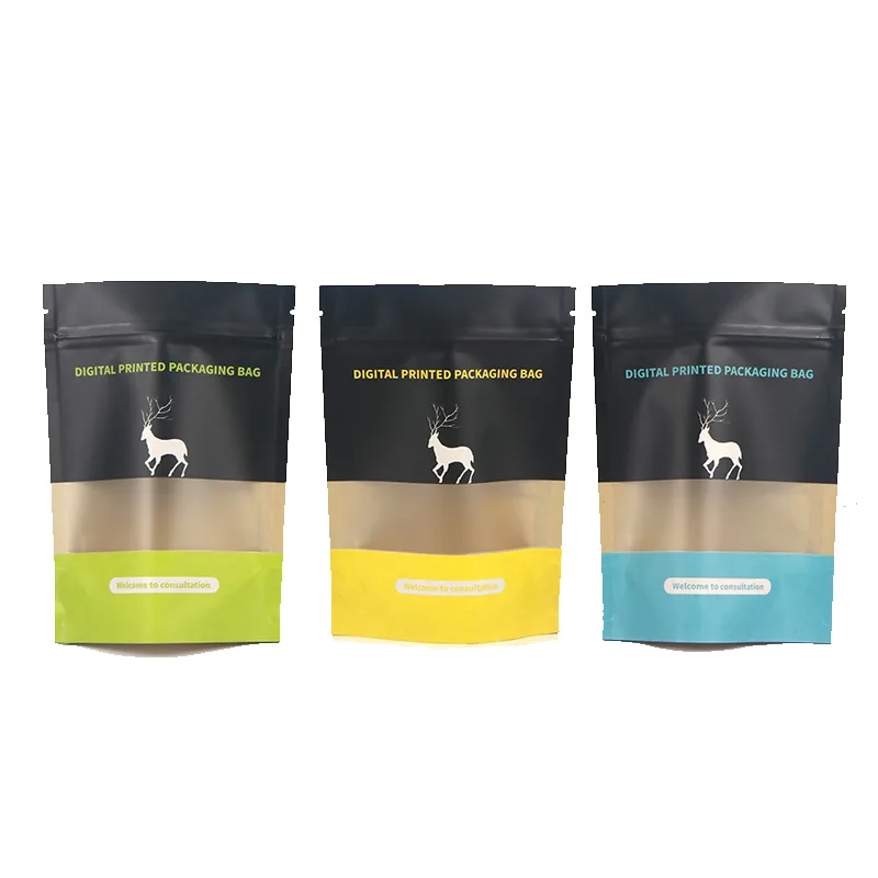 Custom Printed logo Matt Black Coffee Beans Yam Flour Cassava Flakes Aluminum Foil Flat Bottom Stand up Bag