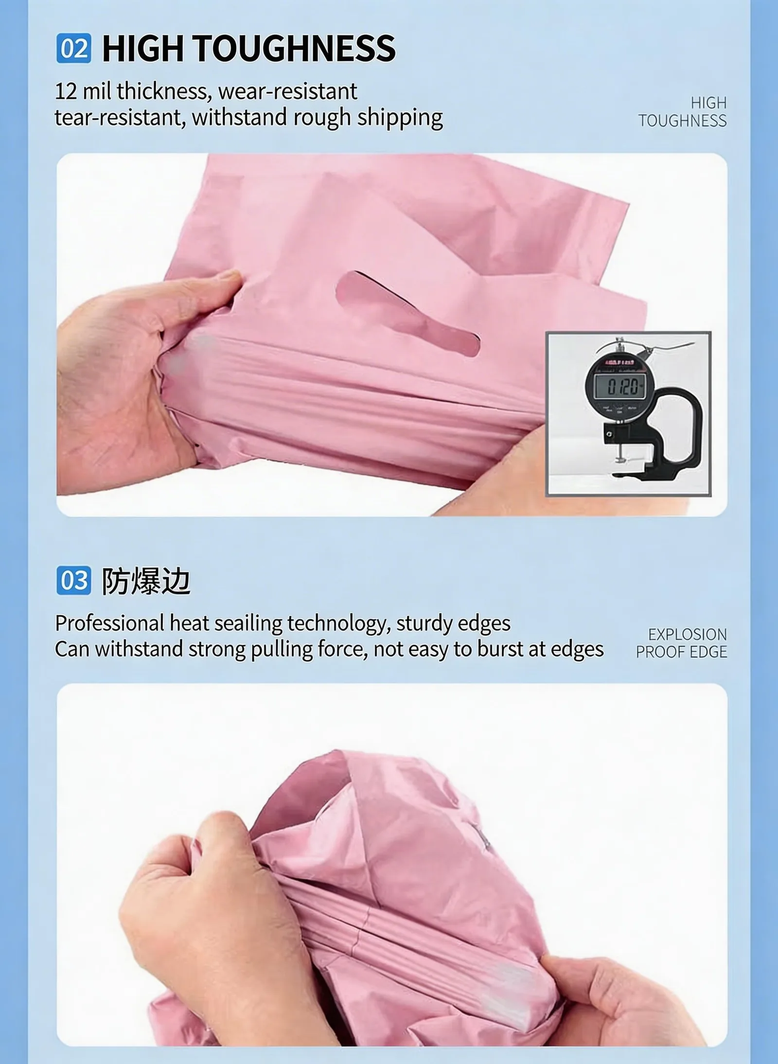 Custom Printed Reinforced Patch Handle Plastic Shopping Bags Heavy Duty Retail Carrier Bags with Die Cut Handle