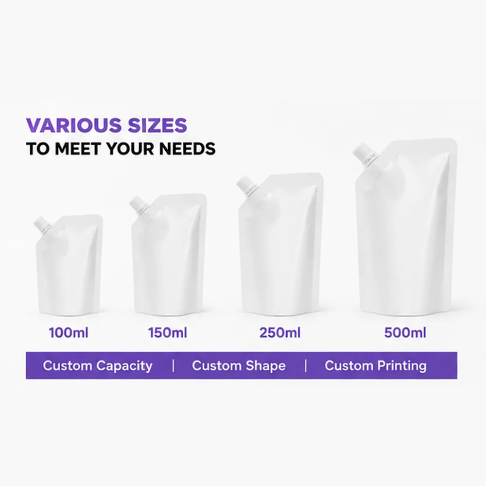 Custom Printed Spout Pouches Leakproof Resealable Stand up Liquid Packaging Bags for Juice Sauce Detergent and Cosmetics