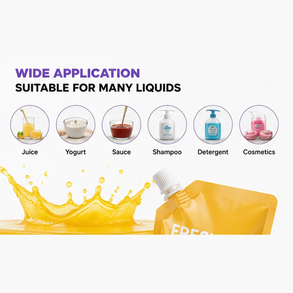 Custom Printed Spout Pouches Leakproof Resealable Stand up Liquid Packaging Bags for Juice Sauce Detergent and Cosmetics