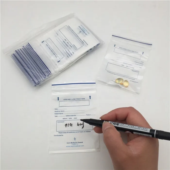 Custom Printing PE clear Pill Dispensing Small Medicine Envelope Ziplock Pharmacy Bags for Hospital and Clinic