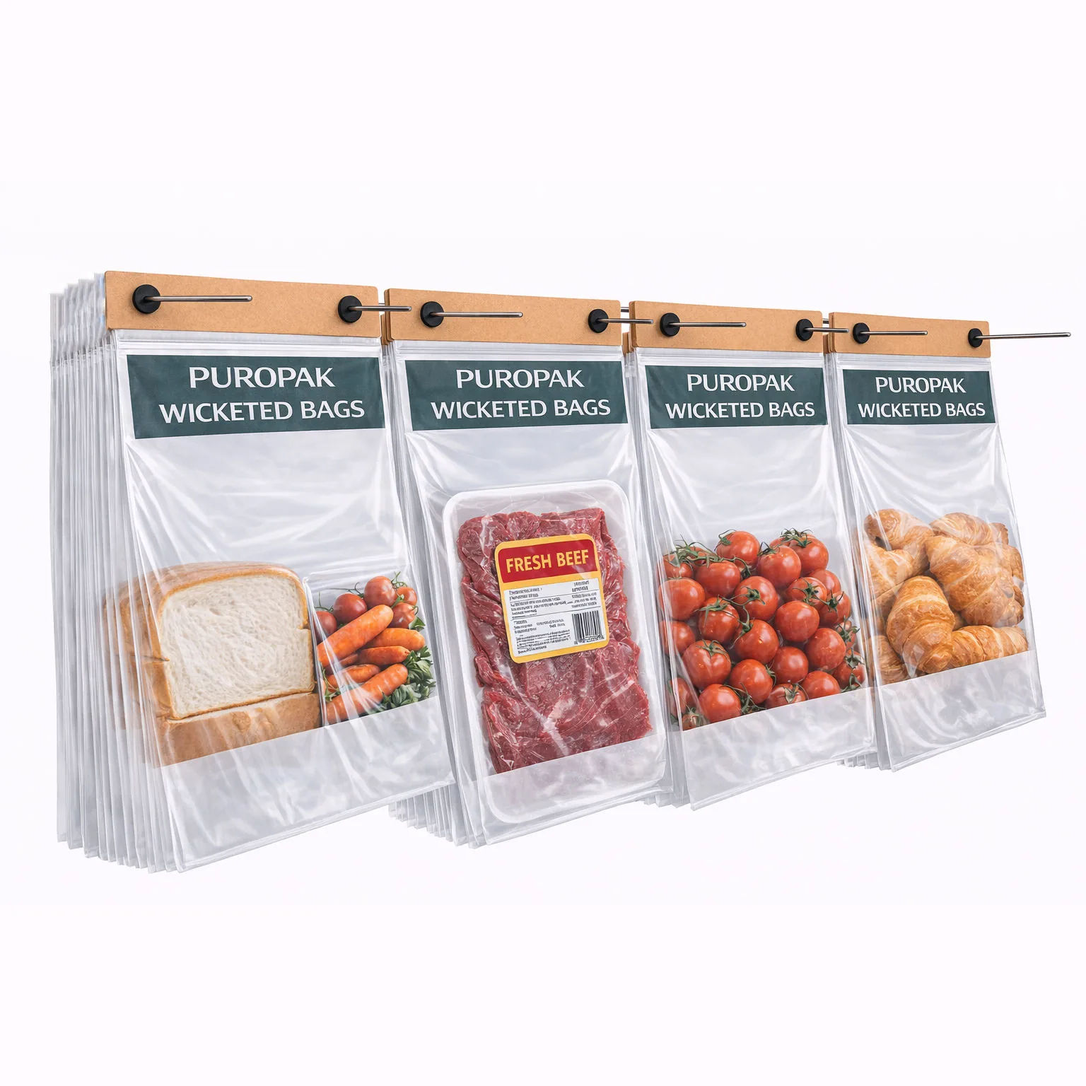 Custom Recyclable Food Grade Wicketed Poly Bags 250 per Wicket Clear LDPE Gusseted Bottom for Bread Fast Packaging