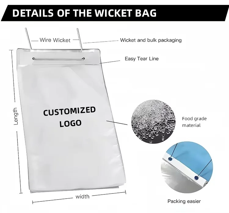 Custom Recyclable Food Grade Wicketed Poly Bags 250 per Wicket Clear LDPE Gusseted Bottom for Bread Fast Packaging