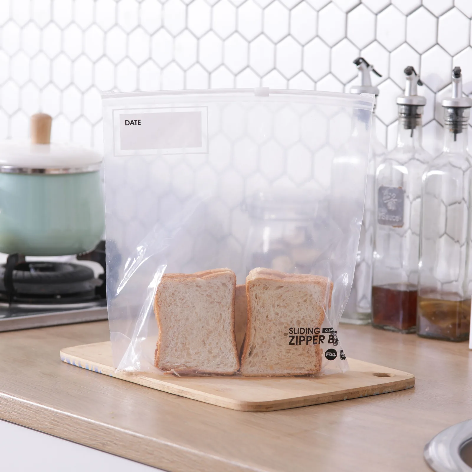 Custom Reusable Food Grade Clear Sandwich Zip Lock Plastic Bag in Color Box