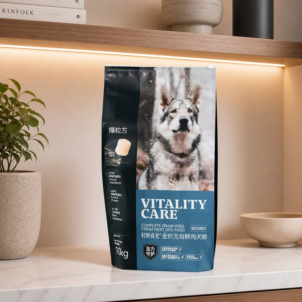 Custom Stand up Pouch With Easy Tear Notch Barrier Pet Dry Food Packing Solution
