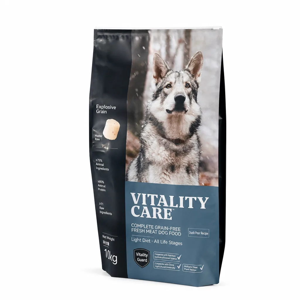 Custom Stand up Pouch With Easy Tear Notch Barrier Pet Dry Food Packing Solution
