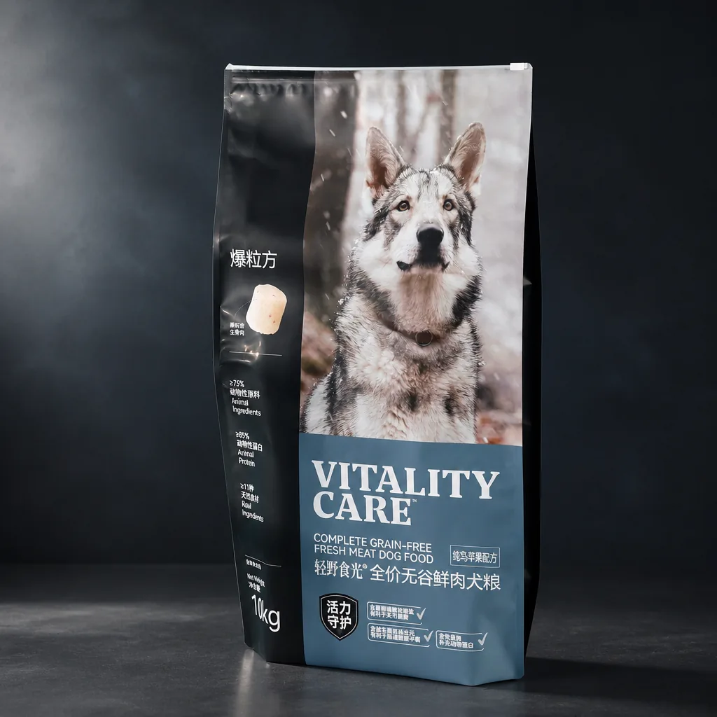 Custom Stand up Pouch With Easy Tear Notch Barrier Pet Dry Food Packing Solution