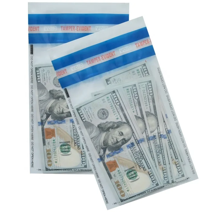 Custom Transport Safety Bag Tamper Proof Evident Security Cash Deposit Bags Plastic Seal Bags