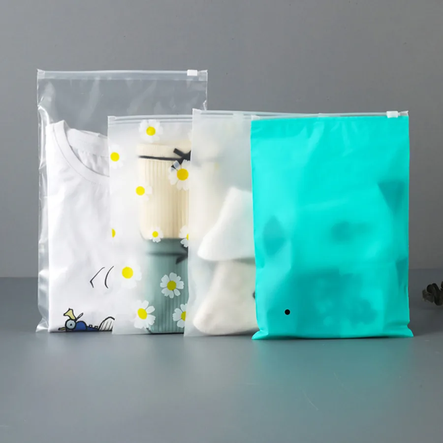 Custom Your Own Logo Clear Recyclable Pouches Frosted Apparel Ziplock Shipping Clothing Packing Slider Zipper Poly Plastic Bags