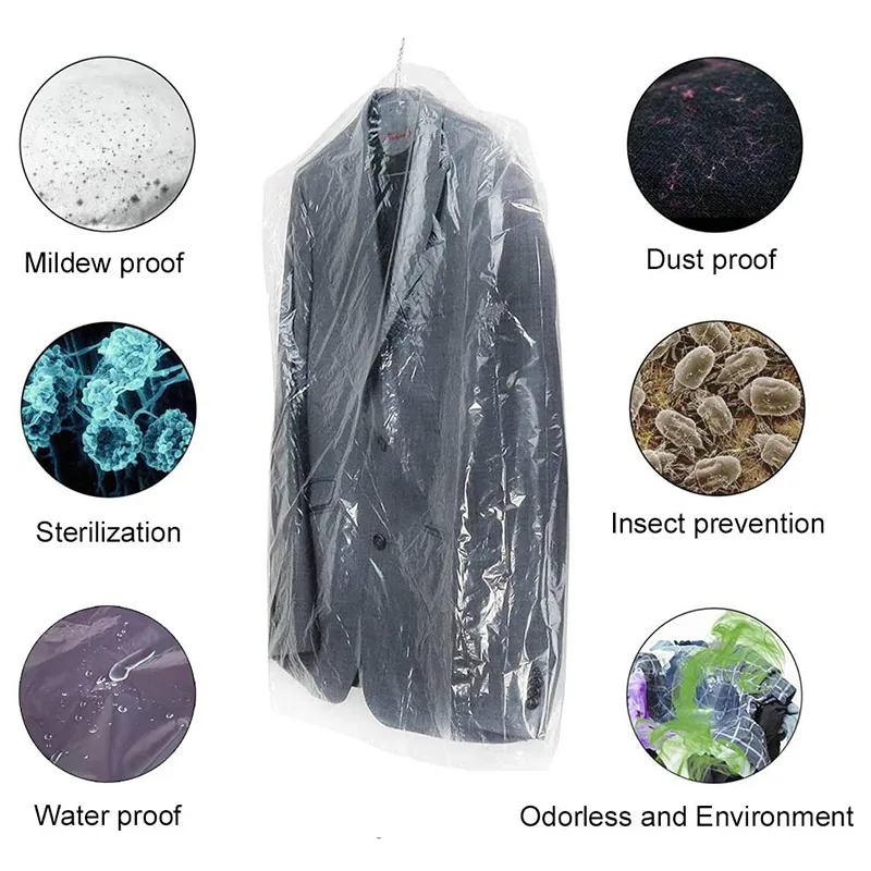Customizable Recyclable PE Plastic Dry Cleaning Bags Dustproof Garment Cover for Suit Packing with Custom Logo
