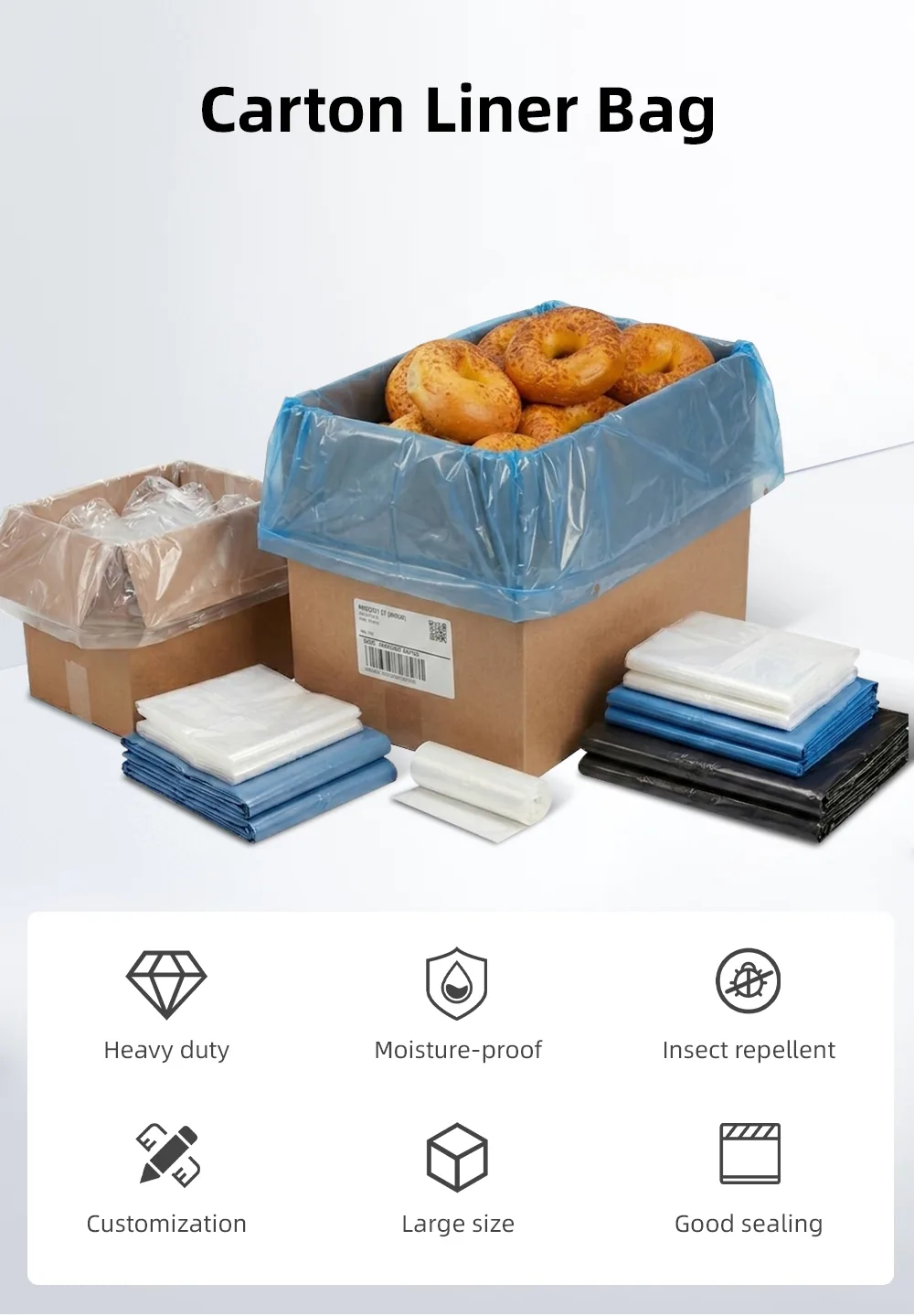Customizable Size Durable Leakproof Clear Flat LDPE Liner Bag Food Safe Poly Carton Liner Bags