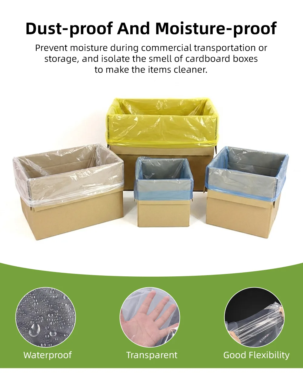Customizable Size Durable Leakproof Clear Flat LDPE Liner Bag Food Safe Poly Carton Liner Bags