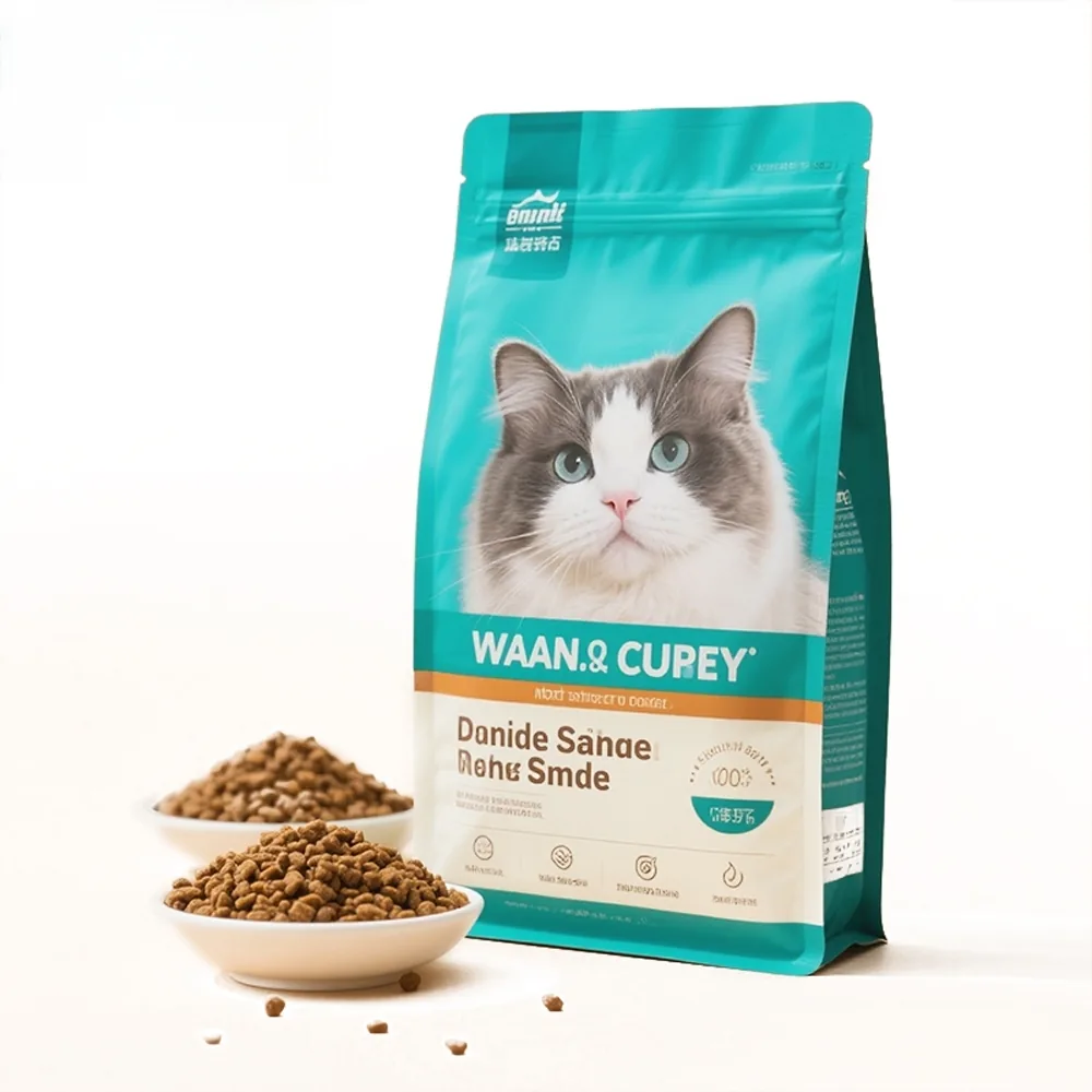 Customized 500G PE Food Grade Recyclable Flat Bottom Ziplock Pouch for Pet Dog and Cat Food Packaging and Cat Litter Bag