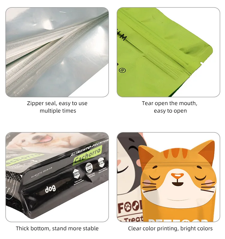 Customized 500G PE Food Grade Recyclable Flat Bottom Ziplock Pouch for Pet Dog and Cat Food Packaging and Cat Litter Bag