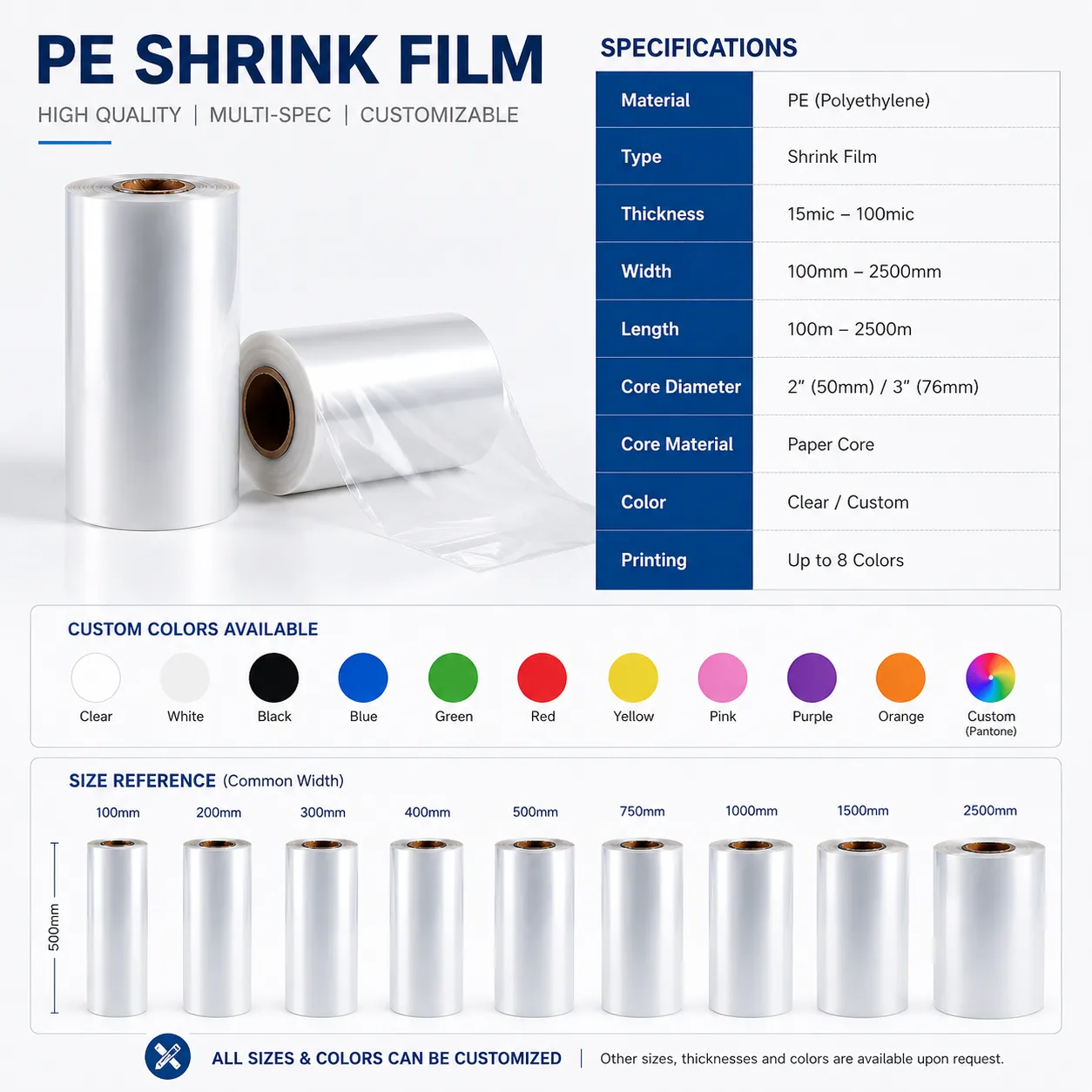 Customized Soft Thermo Shrink Wrap Roll for Water Bottles Food PE Shrink Packing Plastic for Water Bottles Heat Shrink Film