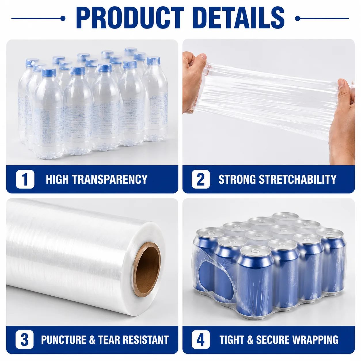 Customized Soft Thermo Shrink Wrap Roll for Water Bottles Food PE Shrink Packing Plastic for Water Bottles Heat Shrink Film