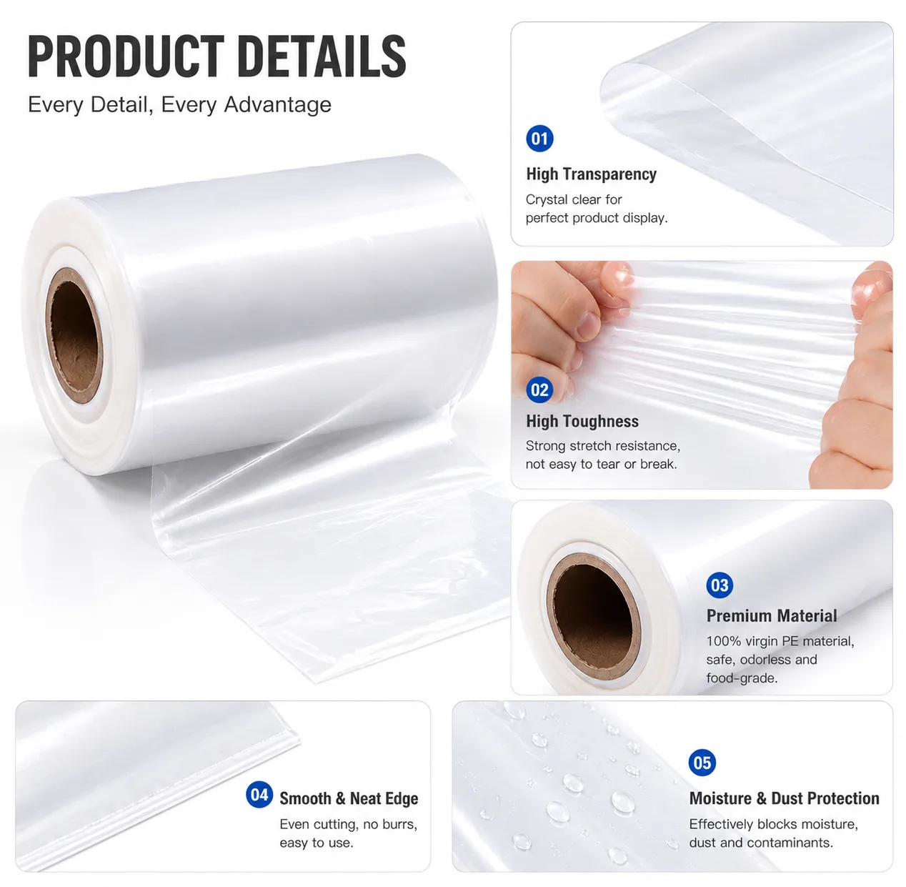 Customized Soft Thermo Shrink Wrap Roll for Water Bottles Food PE Shrink Packing Plastic for Water Bottles Heat Shrink Film