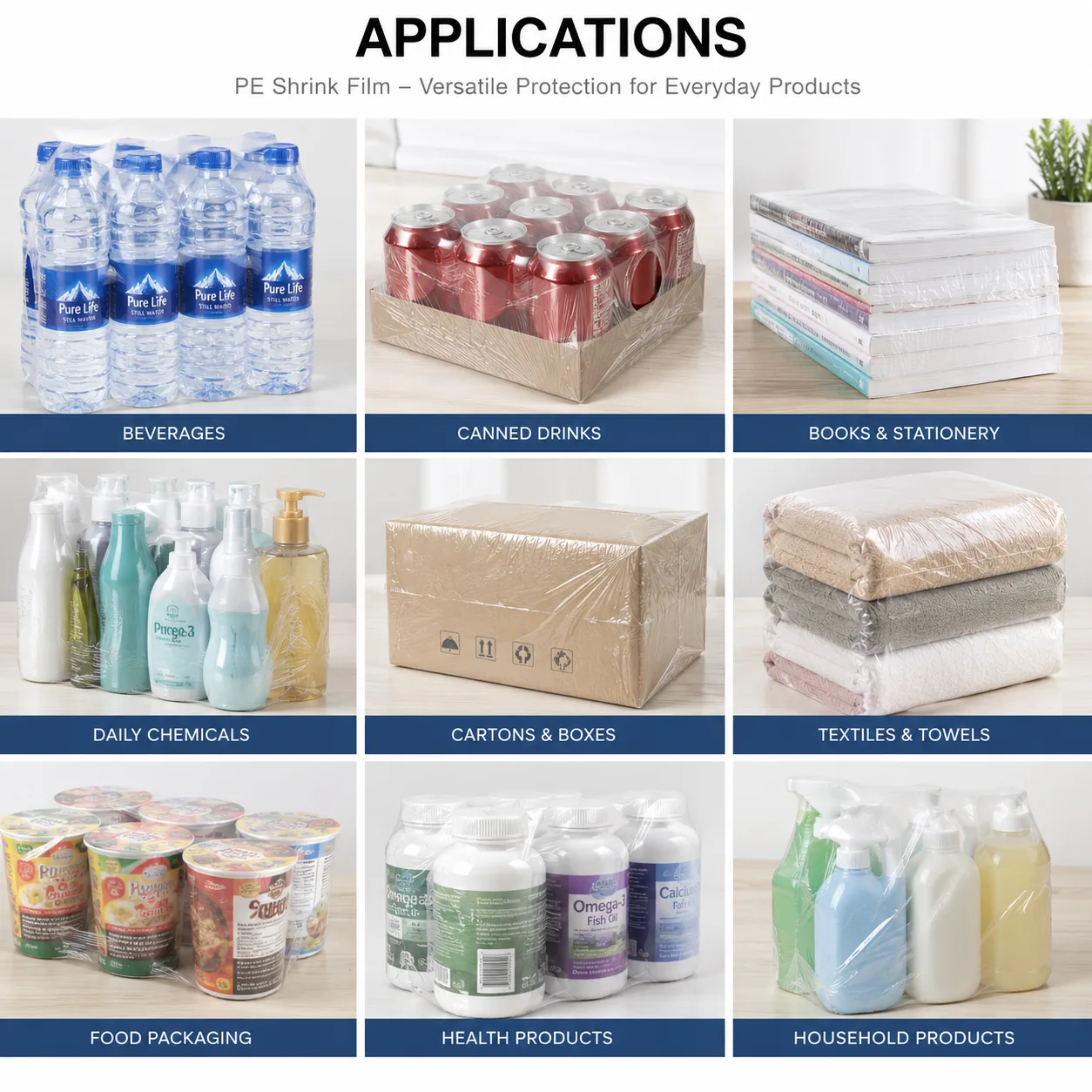 Customized Soft Thermo Shrink Wrap Roll for Water Bottles Food PE Shrink Packing Plastic for Water Bottles Heat Shrink Film