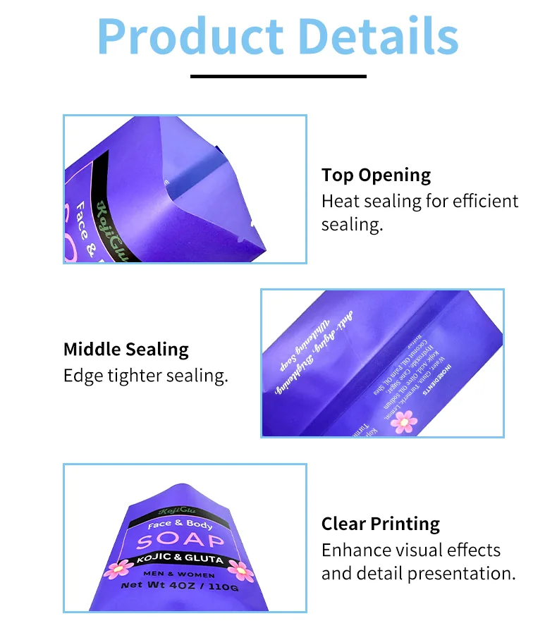 Customized Unbreakable Transparent Finish Back Seal Pouch Middle Sealed Bag for Soap Bar Commodity Packaging