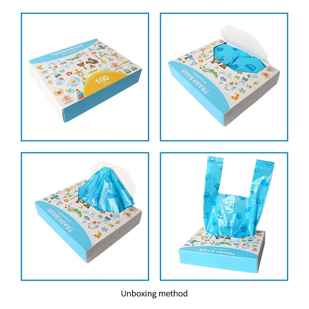 Diaper Refill Bag 100 Bags Disposable Diaper Sacks Easy-To-Tie Odor Proof Tabs Baby Diaper Disposal Sealing Dirty Pet Waste Bags