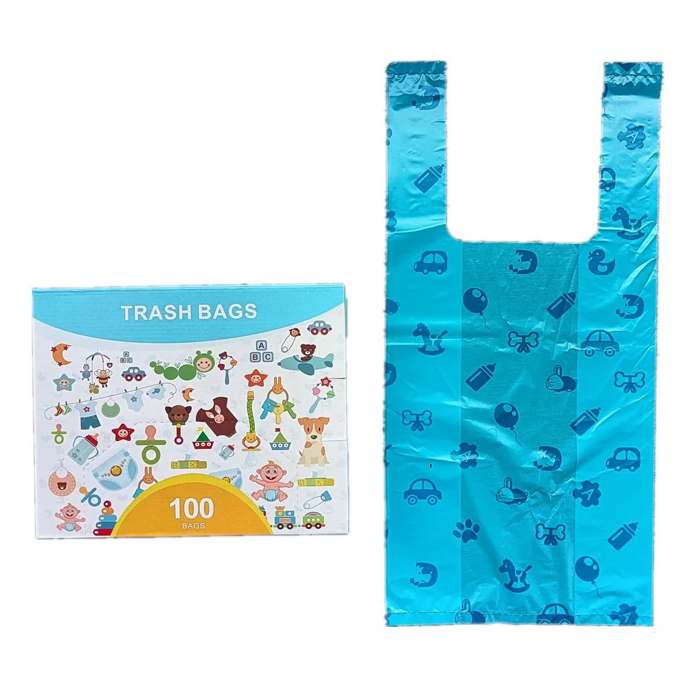 Diaper Refill Bag 100 Bags Disposable Diaper Sacks Easy-To-Tie Odor Proof Tabs Baby Diaper Disposal Sealing Dirty Pet Waste Bags