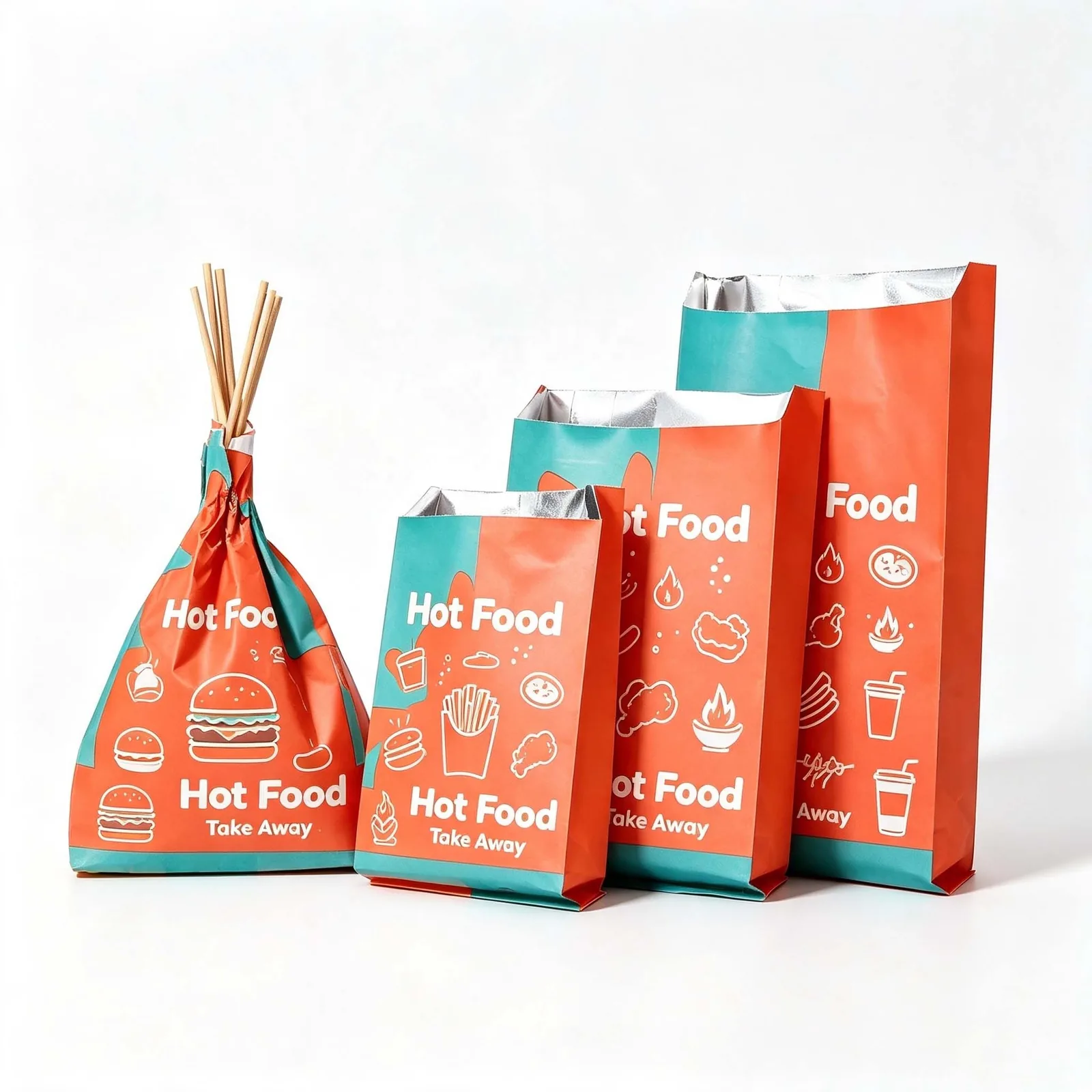 Durable Side Gusset V Bottom Aluminum Foiled Lined Ice Cream Cool Paper Bag Fries Fried Chicken Dog Aluminum Paper Bag