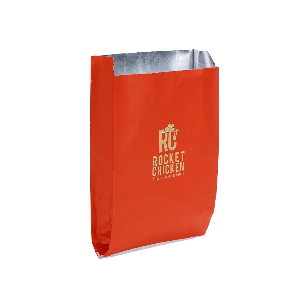 Durable Side Gusset V Bottom Aluminum Foiled Lined Ice Cream Cool Paper Bag Fries Fried Chicken Dog Aluminum Paper Bag