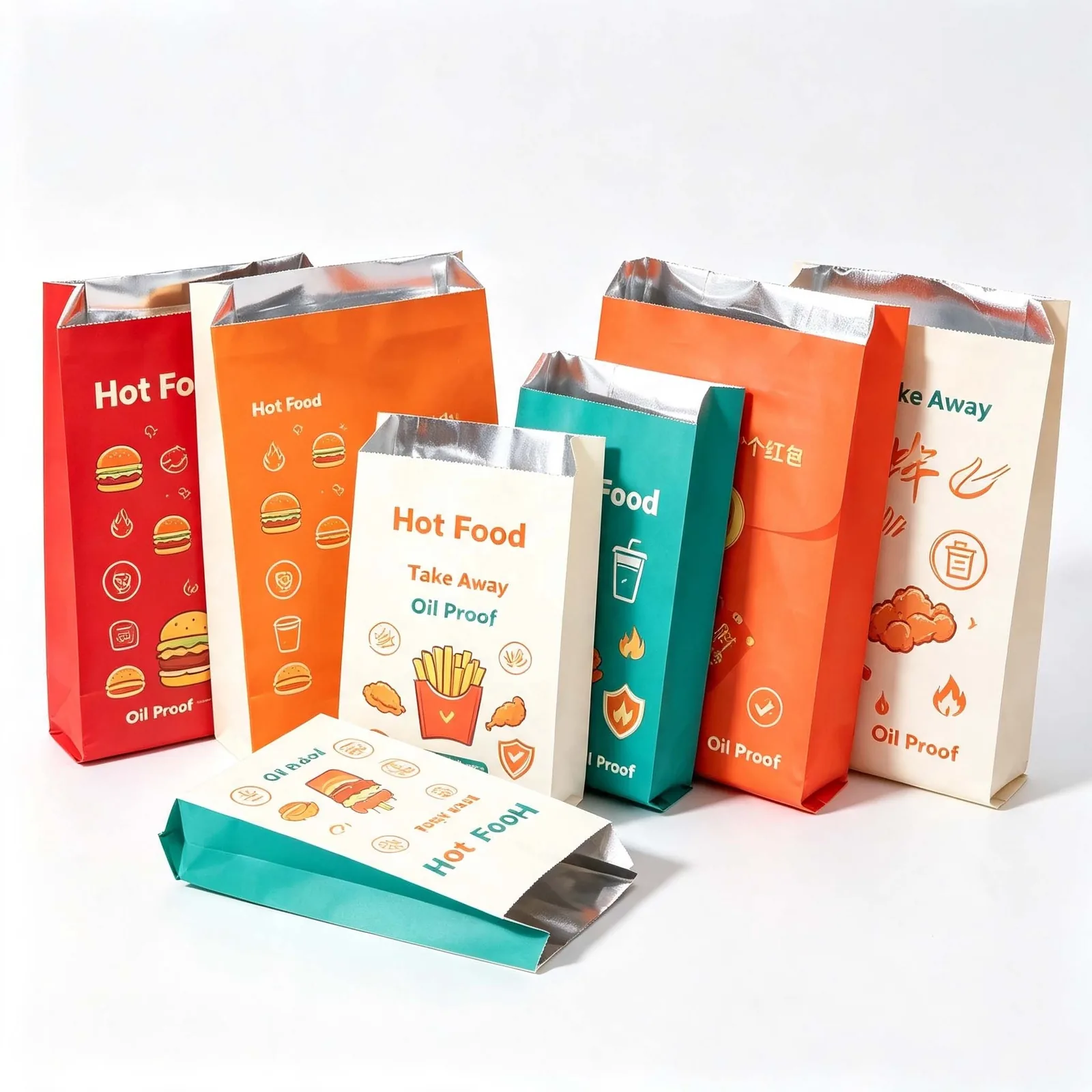 Durable Side Gusset V Bottom Aluminum Foiled Lined Ice Cream Cool Paper Bag Fries Fried Chicken Dog Aluminum Paper Bag