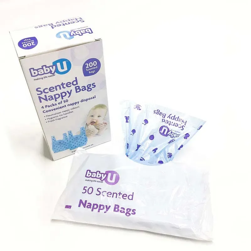 Eco Friendly Plastic Diaper Disposable Waste Packaging Garbage Bag PE T-shirt Scented Baby Nappy Bags Diaper Sack with Handle