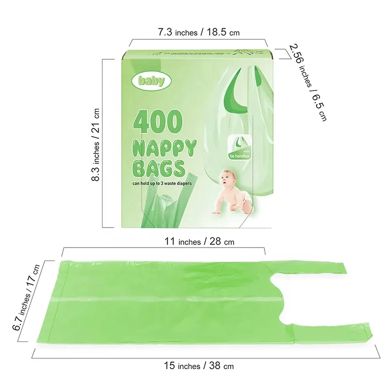 Eco Friendly Plastic Diaper Disposable Waste Packaging Garbage Bag PE T-shirt Scented Baby Nappy Bags Diaper Sack with Handle