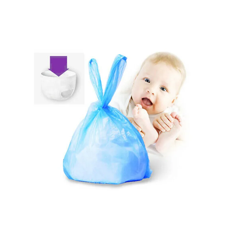Eco Friendly Plastic Diaper Disposable Waste Packaging Garbage Bag PE T-shirt Scented Baby Nappy Bags Diaper Sack with Handle