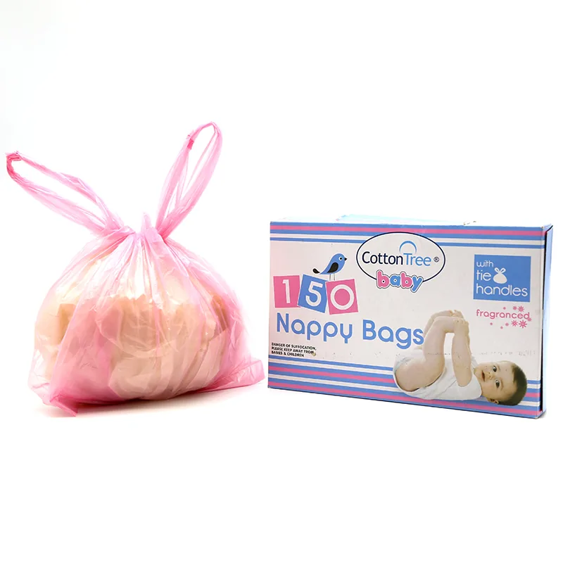 Eco Friendly Plastic Diaper Disposable Waste Packaging Garbage Bag PE T-shirt Scented Baby Nappy Bags Diaper Sack with Handle