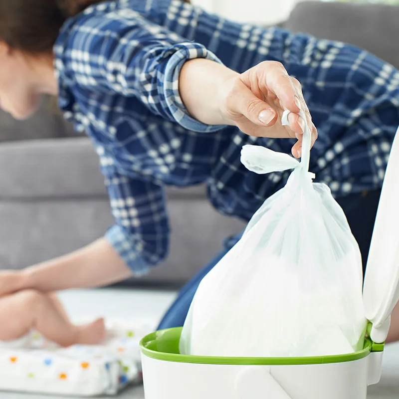 Eco Friendly Plastic Diaper Disposable Waste Packaging Garbage Bag PE T-shirt Scented Baby Nappy Bags Diaper Sack with Handle