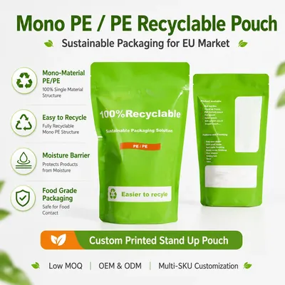 EU-Standard 100% PE Recyclable Stand-Up Zipper Pouch
