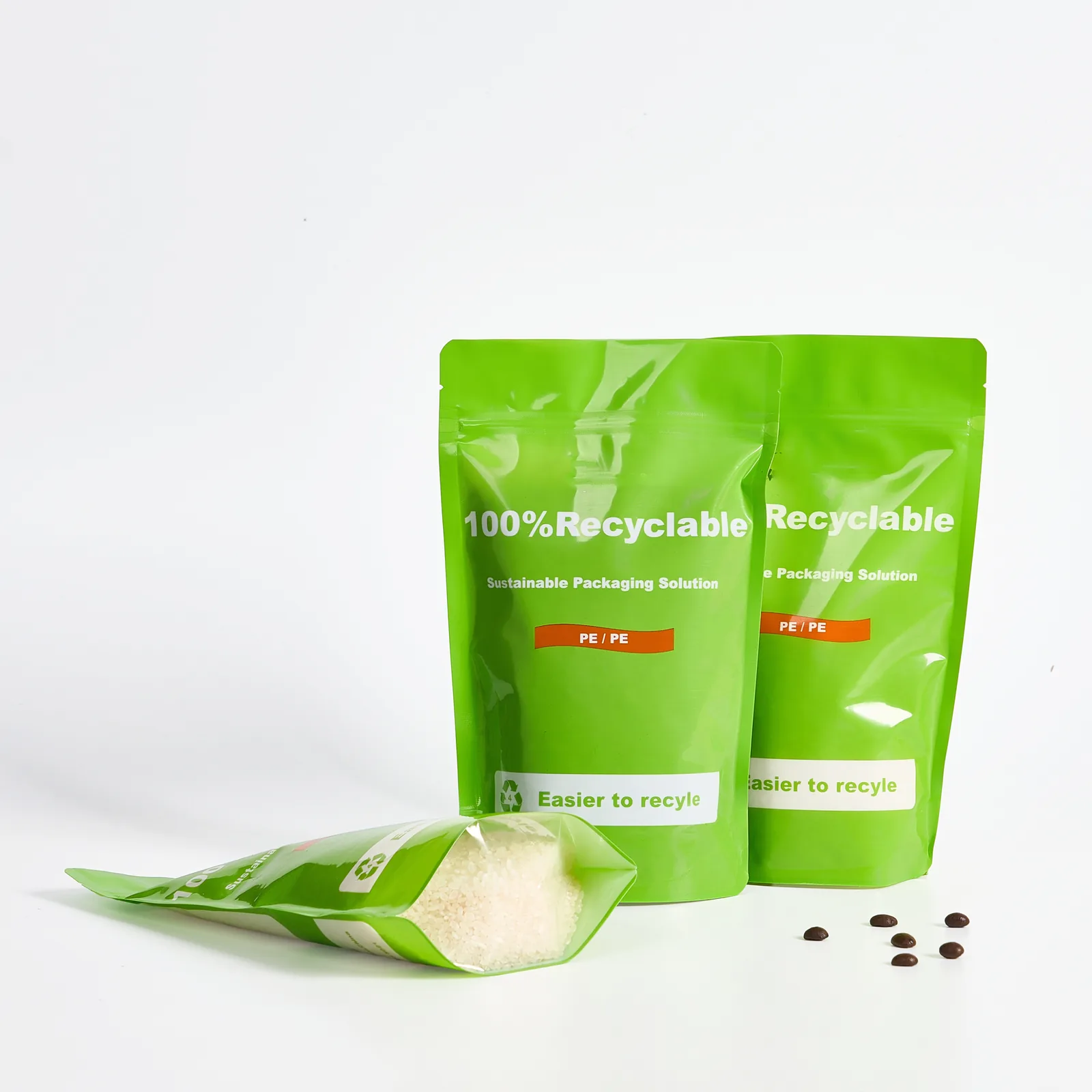 EU-Standard 100% PE Recyclable Stand-Up Zipper Pouch