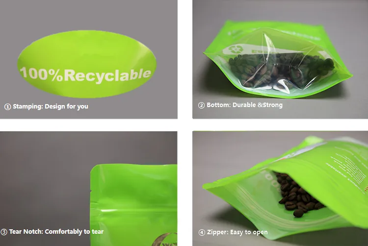 EU-Standard 100% PE Recyclable Stand-Up Zipper Pouch