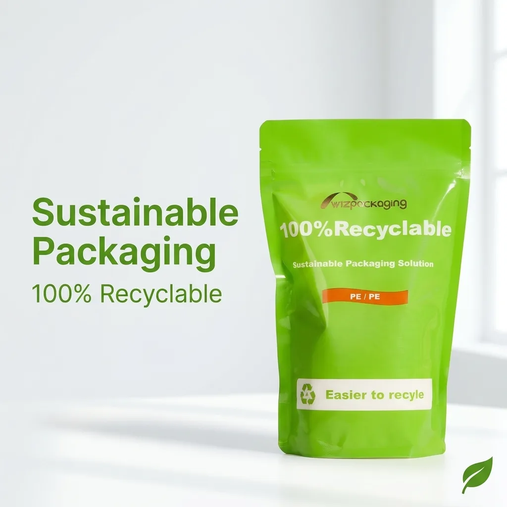 EU Standard Sustainable Mono Material Coffee Snack Sugar Organic Food Packaging Bag 100% PE Recyclable for Stand Zipper